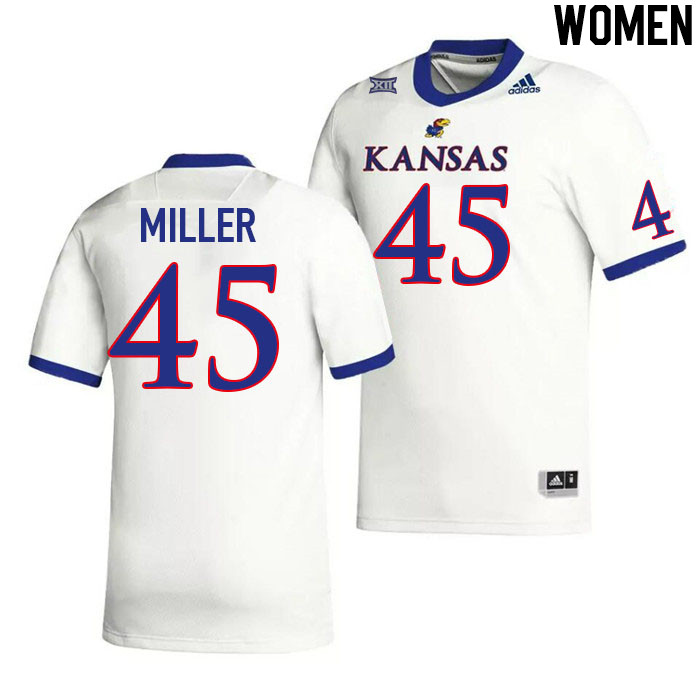 Women #45 Dean Miller Kansas Jayhawks College Football Jerseys Stitched Sale-White - Click Image to Close
